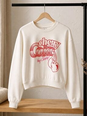 Cherry Coke Graphic Sweatshirt - Ivory with Red Print